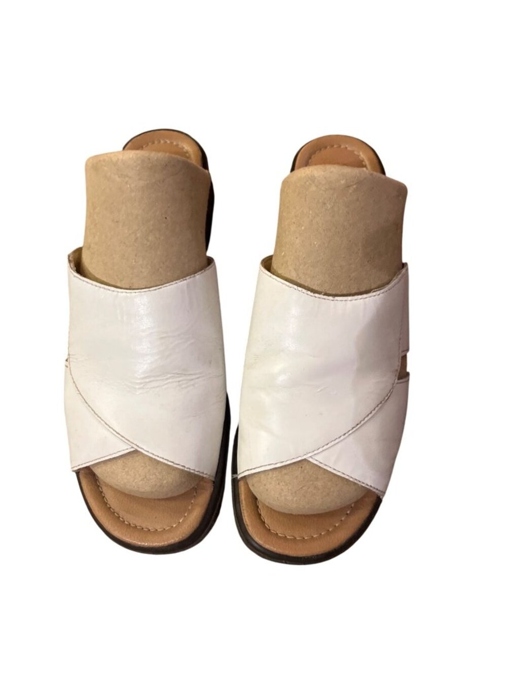 Vintage Romano White Leather Crossover Slide Sandals Block Heel Women's 7 Used - Picture 13 of 16
